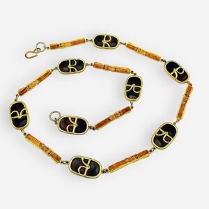 Vintage Roberta Di Camerino Belt Brown Enamel Buckle Gold‎ Chain Logo R Necklace